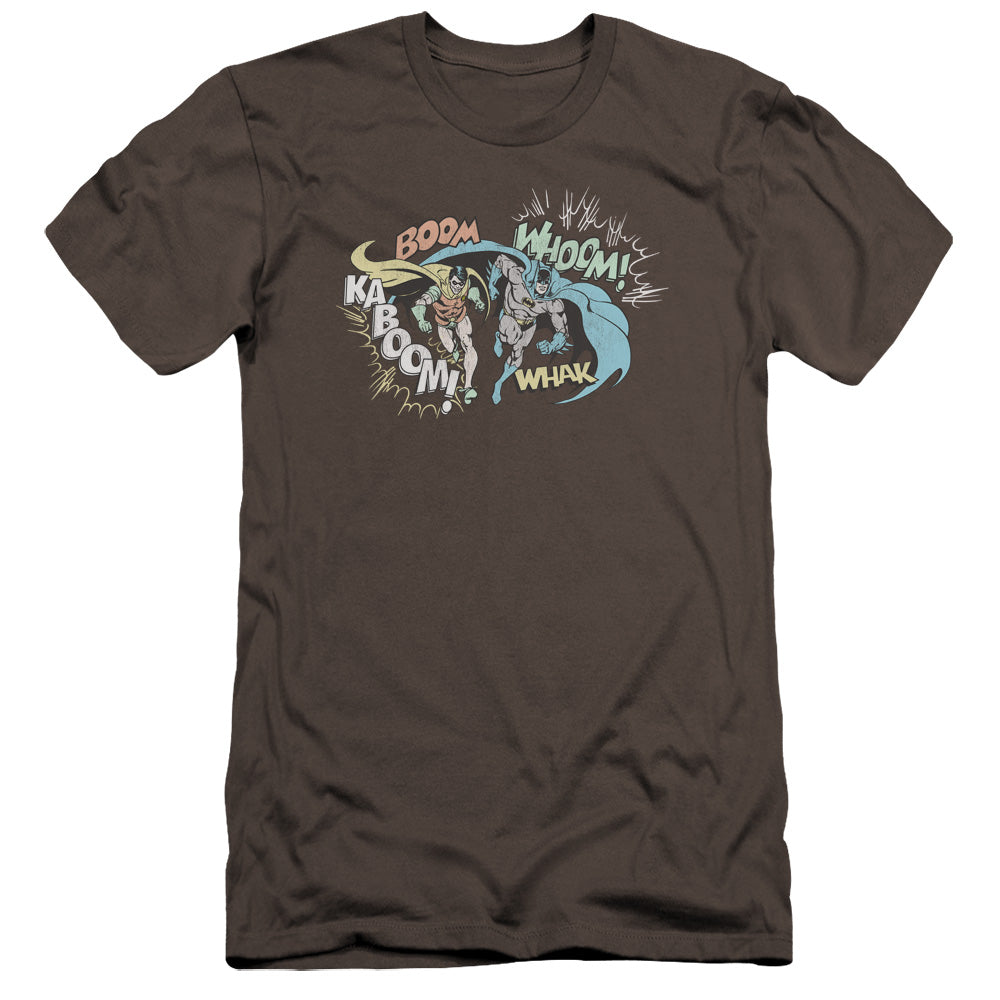 AN OFFCIALLY LICENSED DCO ACTION DUO MEN'S PREMIUM SLIM FIT T-SHIRT CHARCOAL