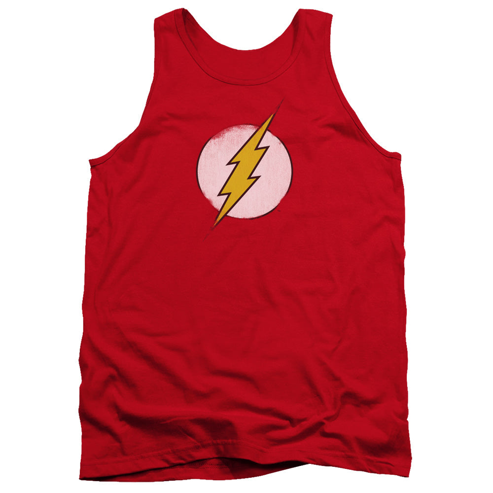 AN OFFCIALLY LICENSED DC FLASH ROUGH FLASH LOGO ADULT UNISEX TANK TOP RED