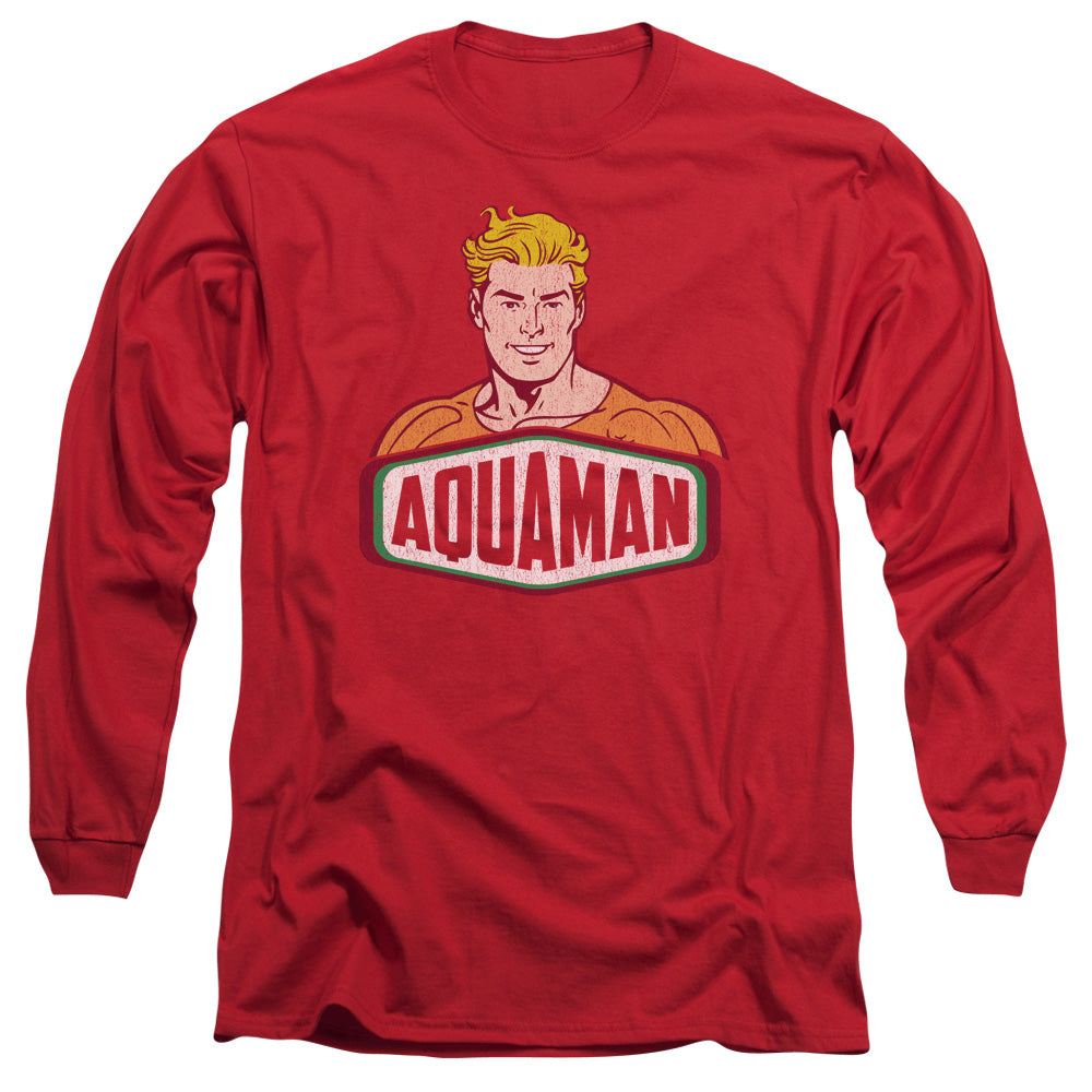 AN OFFCIALLY LICENSED DCO AQUAMAN SIGN MEN'S LONG SLEEVE T-SHIRT RED