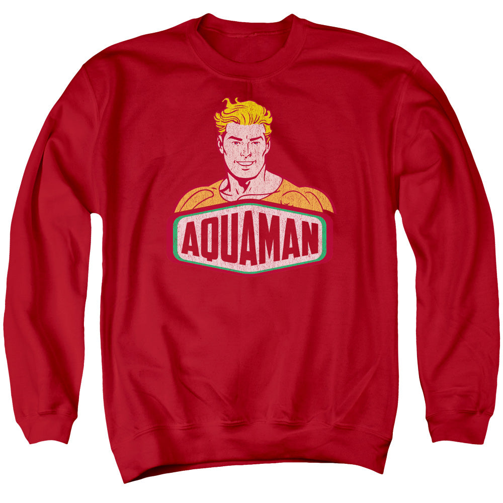 AN OFFCIALLY LICENSED DCO AQUAMAN SIGN ADULT UNISEX CREWNECK SWEATSHIRT RED
