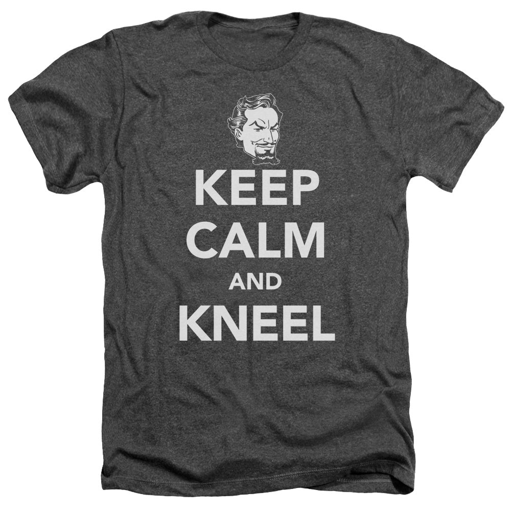 AN OFFCIALLY LICENSED DC KEEP CALM AND KNEEL MEN'S HEATHER T-SHIRT CHARCOAL