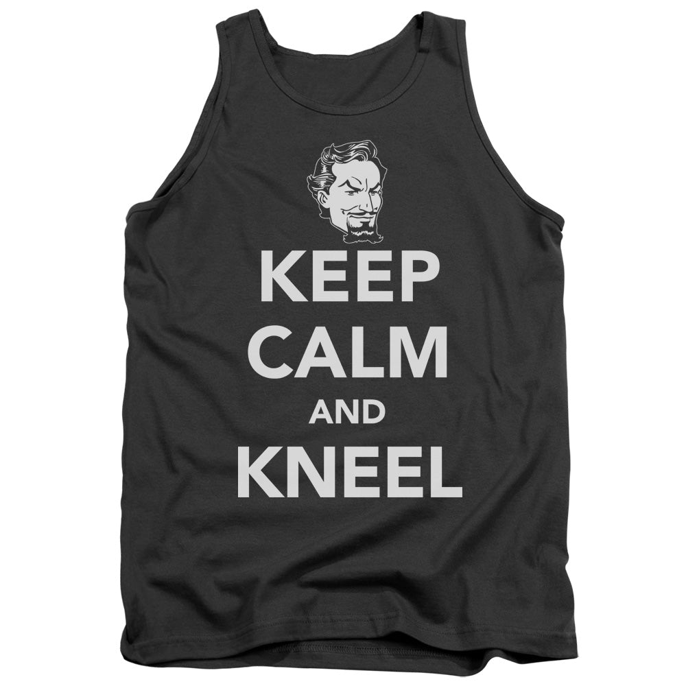 AN OFFCIALLY LICENSED DC KEEP CALM AND KNEEL ADULT UNISEX TANK TOP CHARCOAL