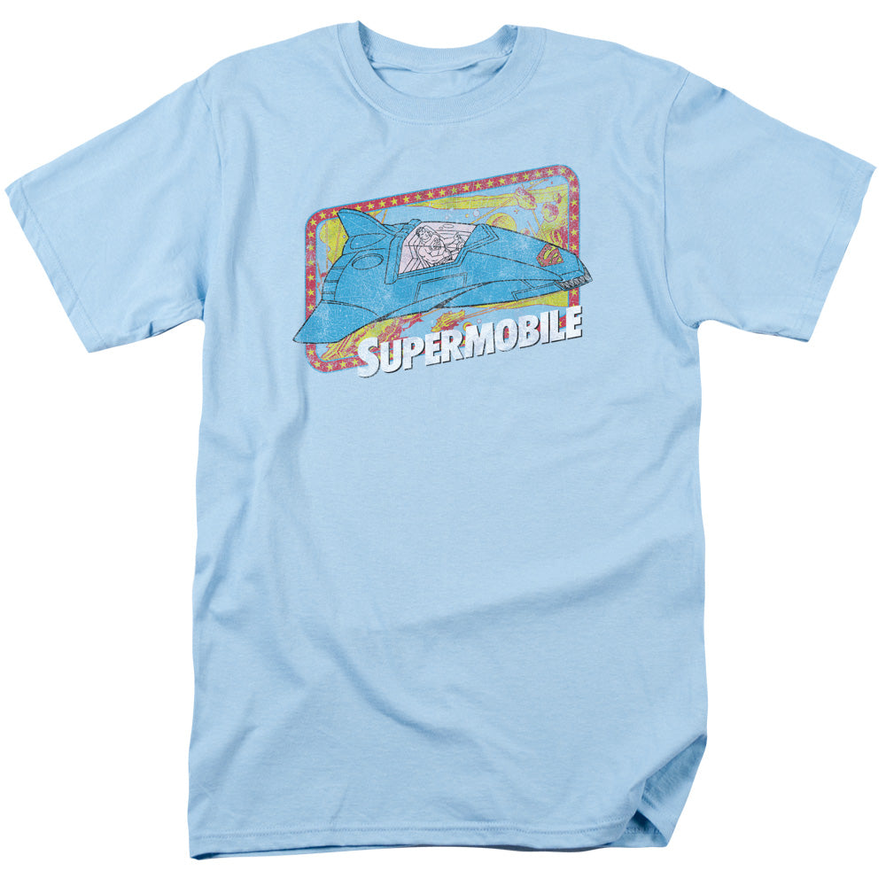 AN OFFCIALLY LICENSED DC SUPERMOBILE MEN'S REGULAR FIT T-SHIRT LIGHT BLUE