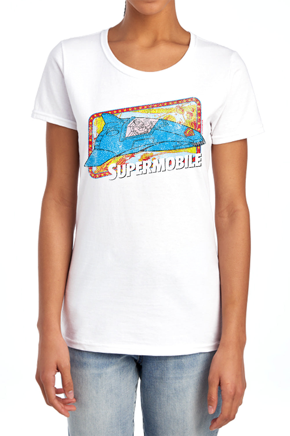 AN OFFCIALLY LICENSED DC SUPERMOBILE WOMEN'S REGULAR FIT T-SHIRT LIGHT BLUE
