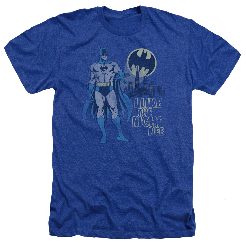 AN OFFCIALLY LICENSED DC NIGHT LIFE MEN'S HEATHER T-SHIRT ROYAL