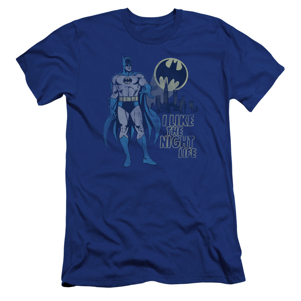 AN OFFCIALLY LICENSED DC NIGHT LIFE MEN'S PREMIUM SLIM FIT T-SHIRT ROYAL