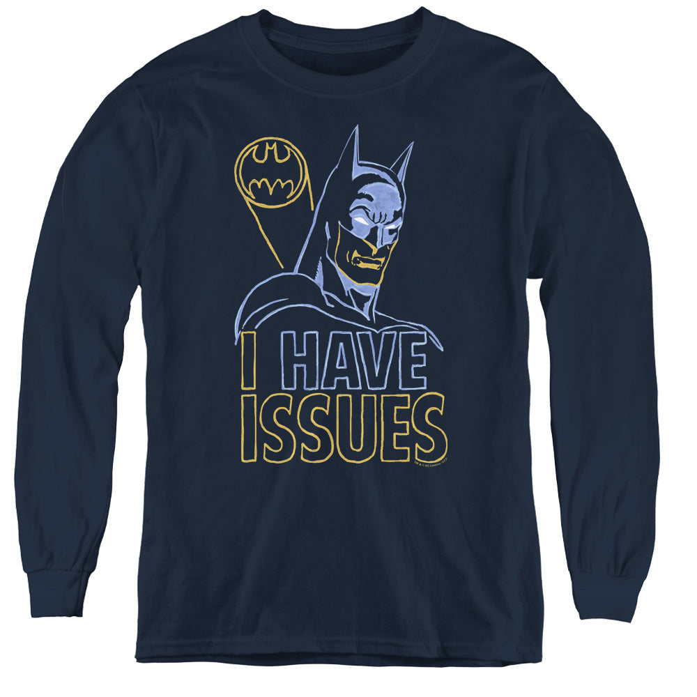 AN OFFCIALLY LICENSED DC ISSUES YOUTH LONG SLEEVE T-SHIRT NAVY