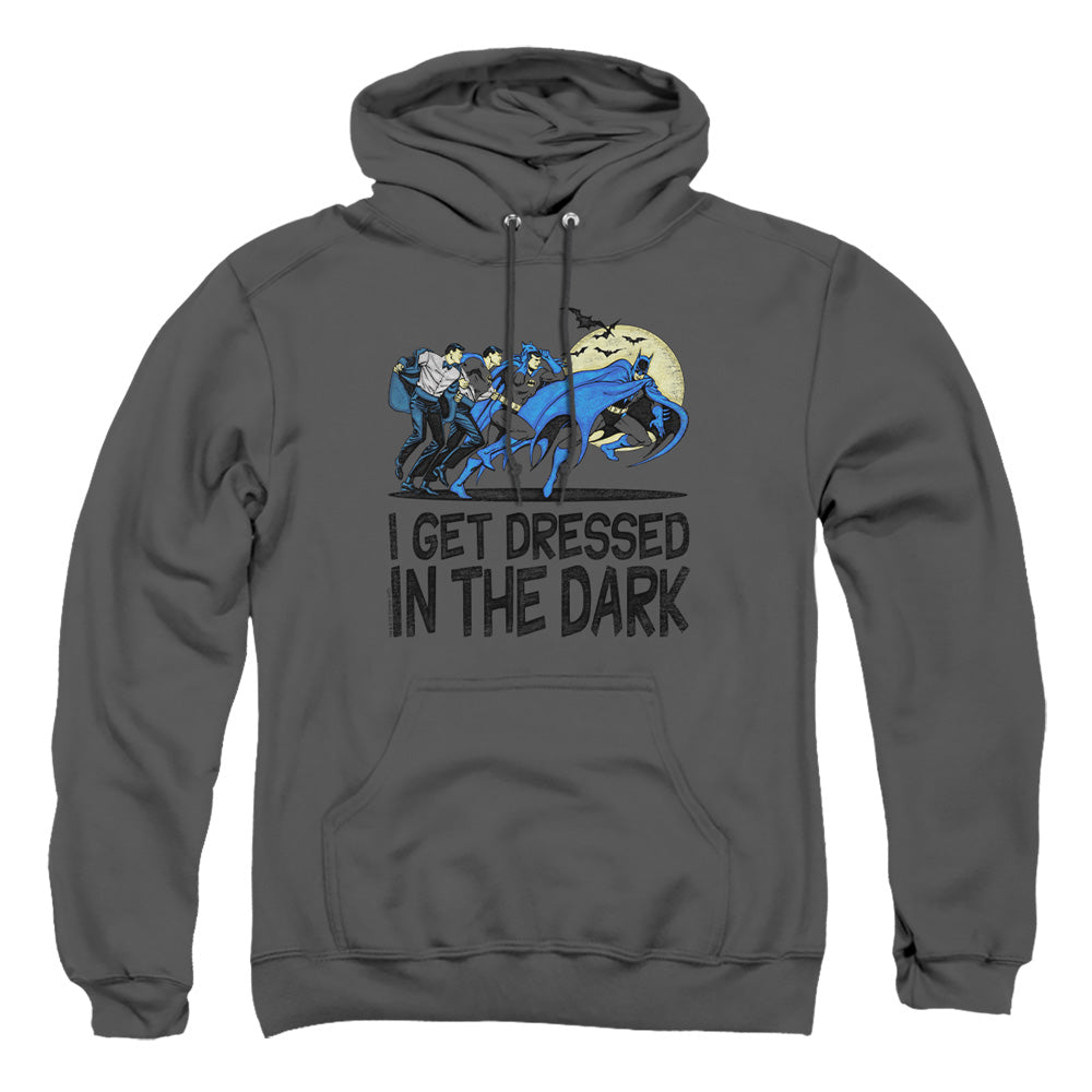 AN OFFCIALLY LICENSED DC GET DRESSED ADULT UNISEX PULLOVER HOODIE CHARCOAL