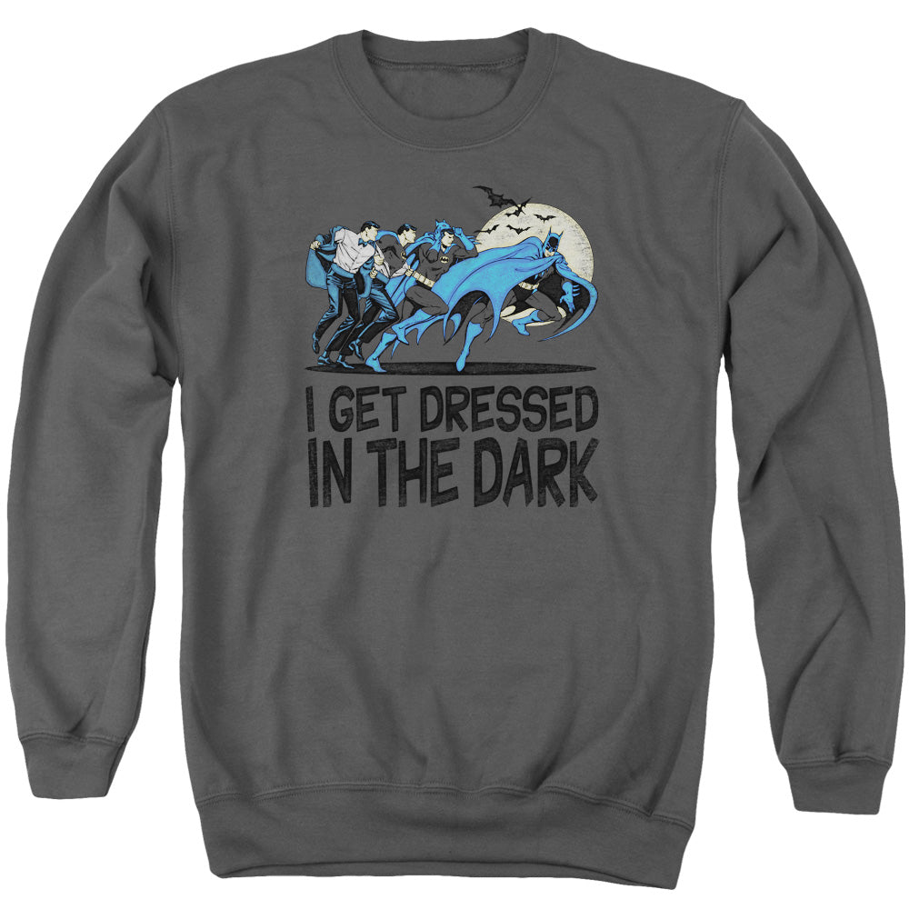 AN OFFCIALLY LICENSED DC GET DRESSED ADULT UNISEX CREWNECK SWEATSHIRT CHARCOAL