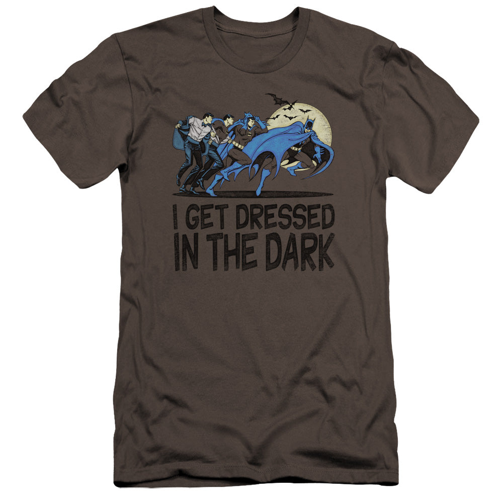 AN OFFCIALLY LICENSED DC GET DRESSED MEN'S PREMIUM SLIM FIT T-SHIRT CHARCOAL