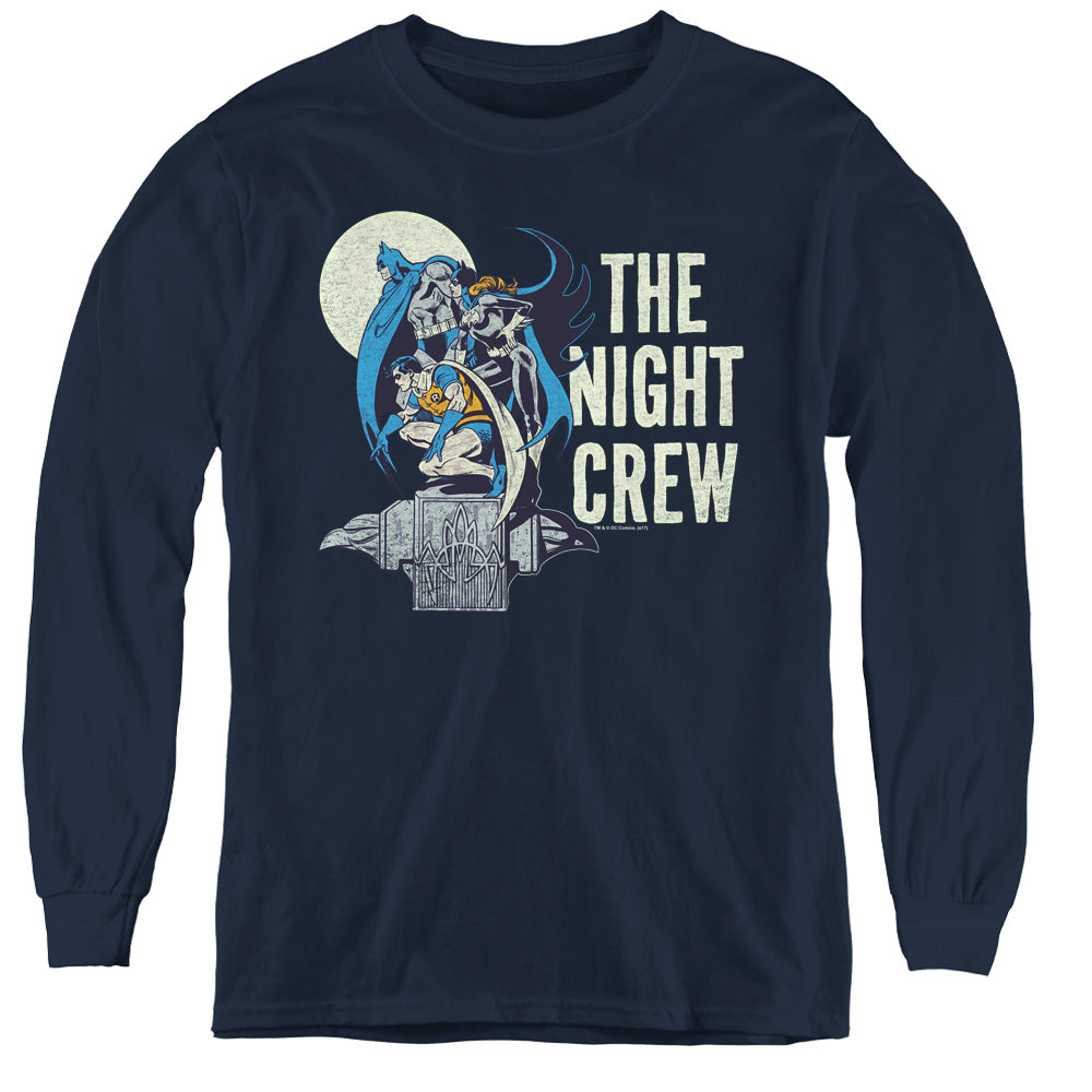 AN OFFCIALLY LICENSED DC NIGHT CREW YOUTH LONG SLEEVE T-SHIRT NAVY