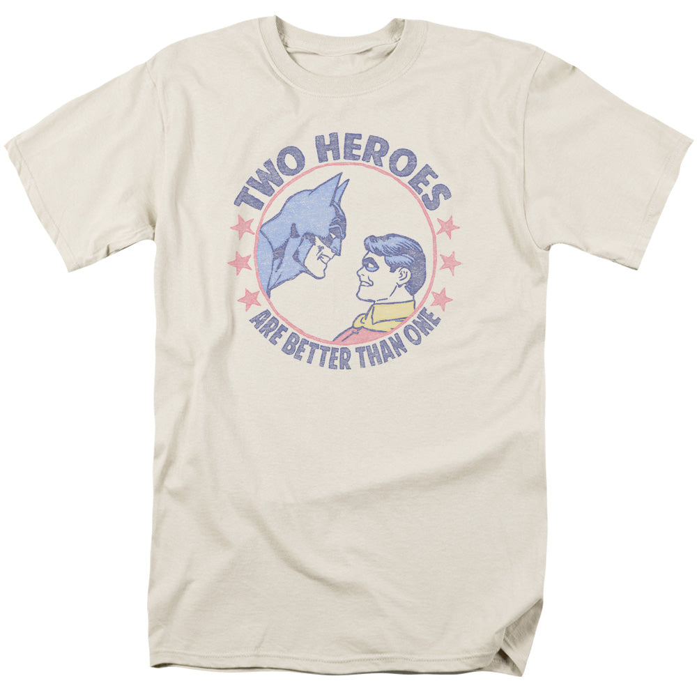 AN OFFCIALLY LICENSED DC TWO HEROES MEN'S REGULAR FIT T-SHIRT CREAM