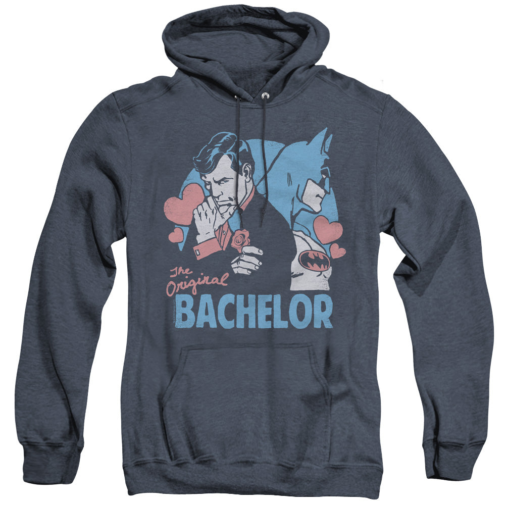 AN OFFCIALLY LICENSED DC BACHELOR ADULT UNISEX HEATHER PULLOVER HOODIE NAVY