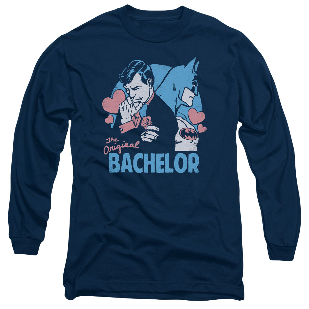 AN OFFCIALLY LICENSED DC BACHELOR MEN'S LONG SLEEVE T-SHIRT NAVY