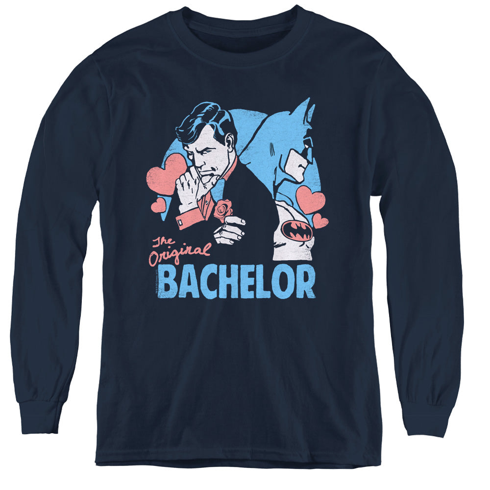 AN OFFCIALLY LICENSED DC BACHELOR YOUTH LONG SLEEVE T-SHIRT NAVY