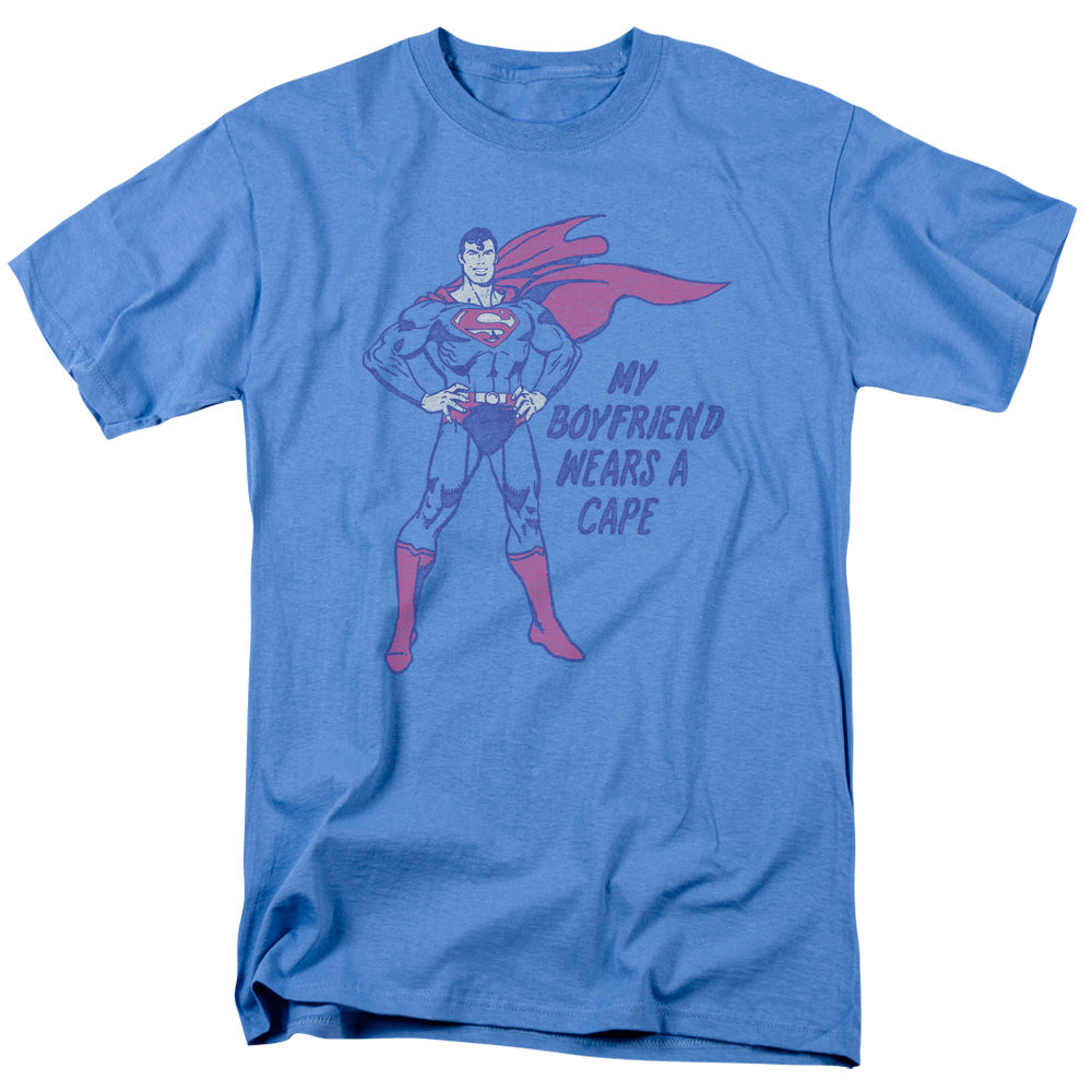 AN OFFCIALLY LICENSED DC WEARS A CAPE MEN'S REGULAR FIT T-SHIRT CAROLINA BLUE