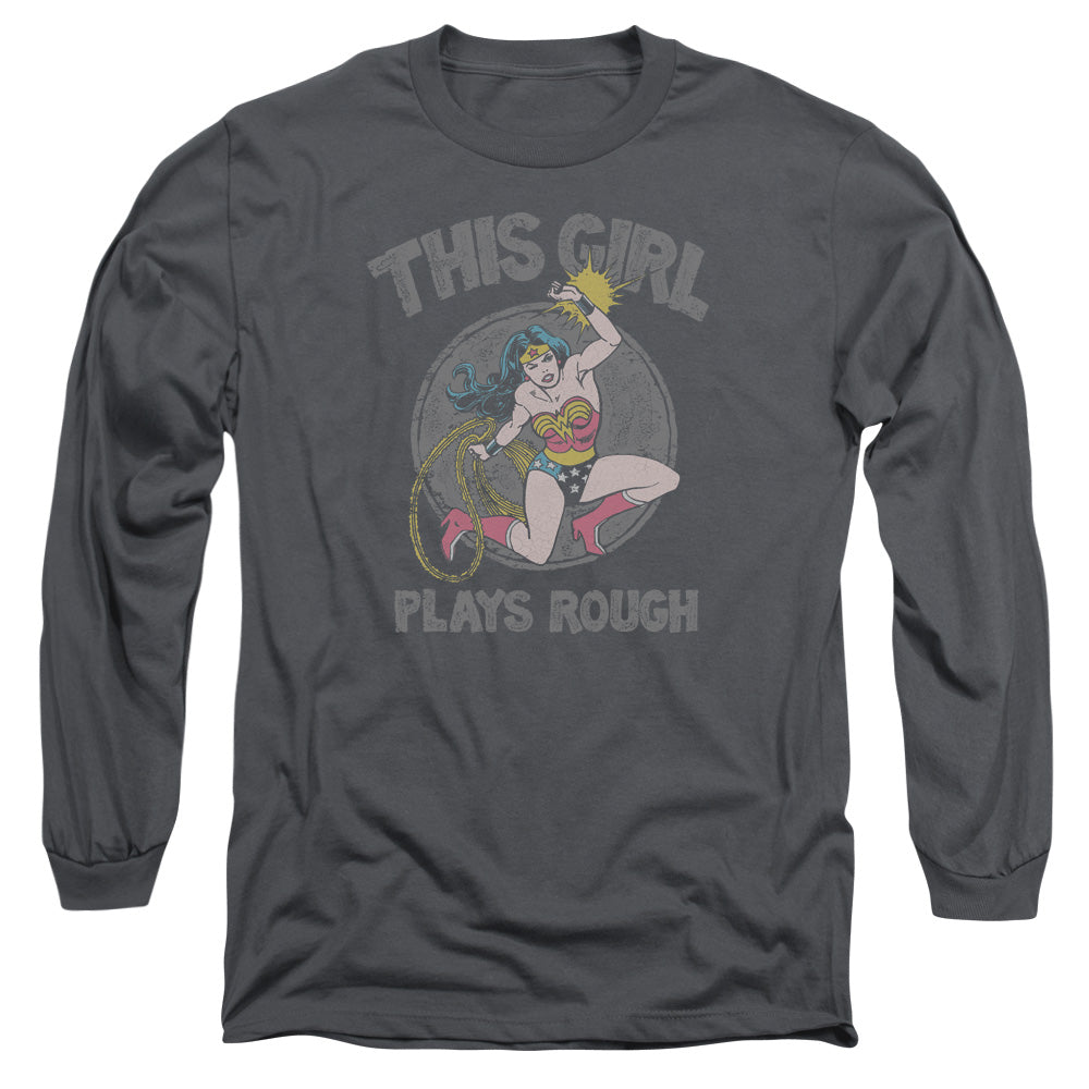 AN OFFCIALLY LICENSED DC PLAYS ROUGH MEN'S LONG SLEEVE T-SHIRT CHARCOAL