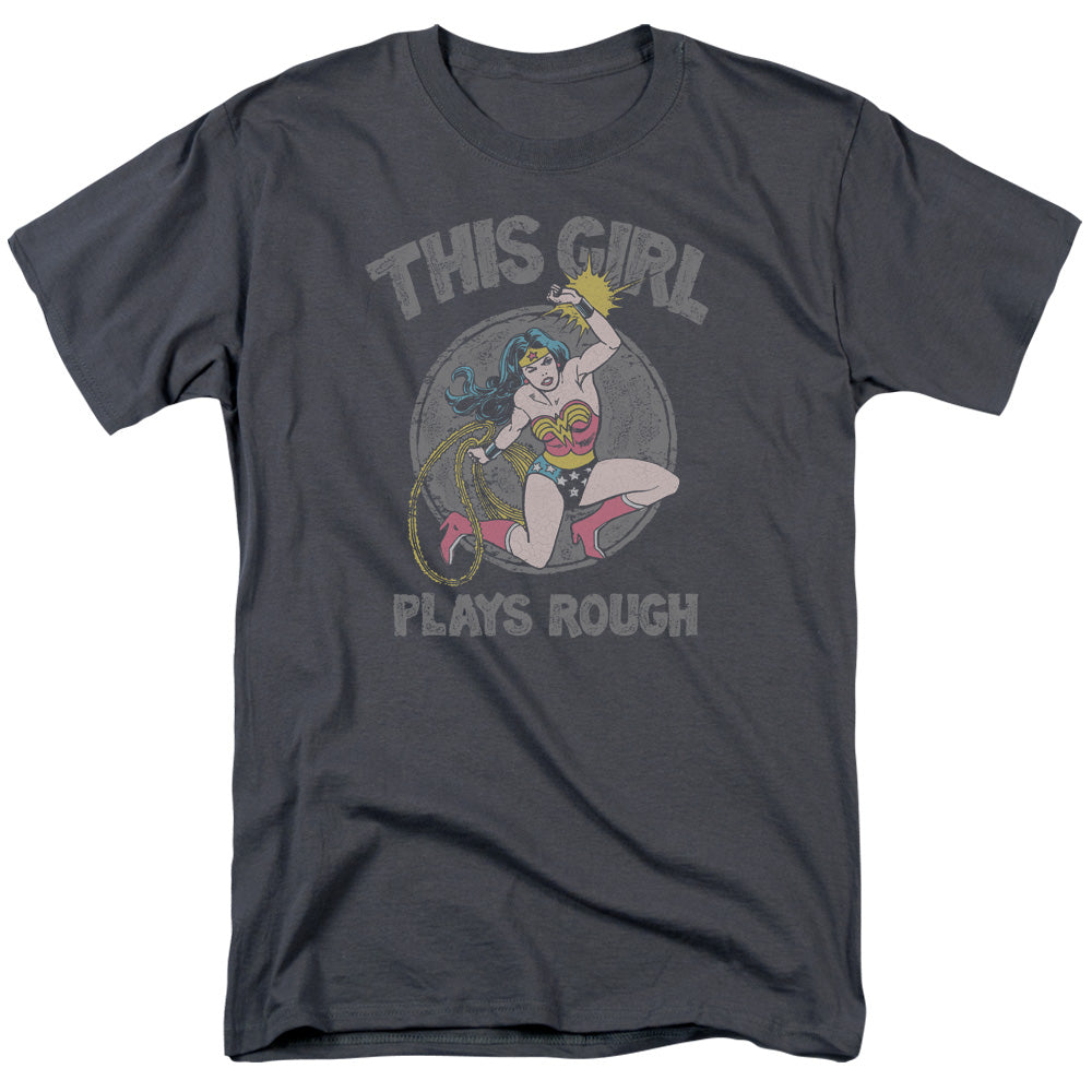 AN OFFCIALLY LICENSED DC PLAYS ROUGH MEN'S REGULAR FIT T-SHIRT CHARCOAL