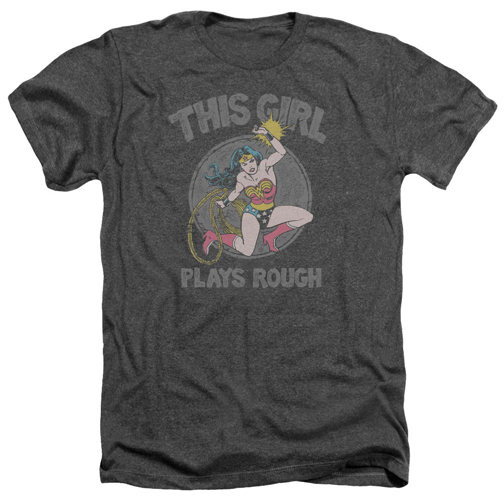 AN OFFCIALLY LICENSED DC PLAYS ROUGH MEN'S HEATHER T-SHIRT CHARCOAL