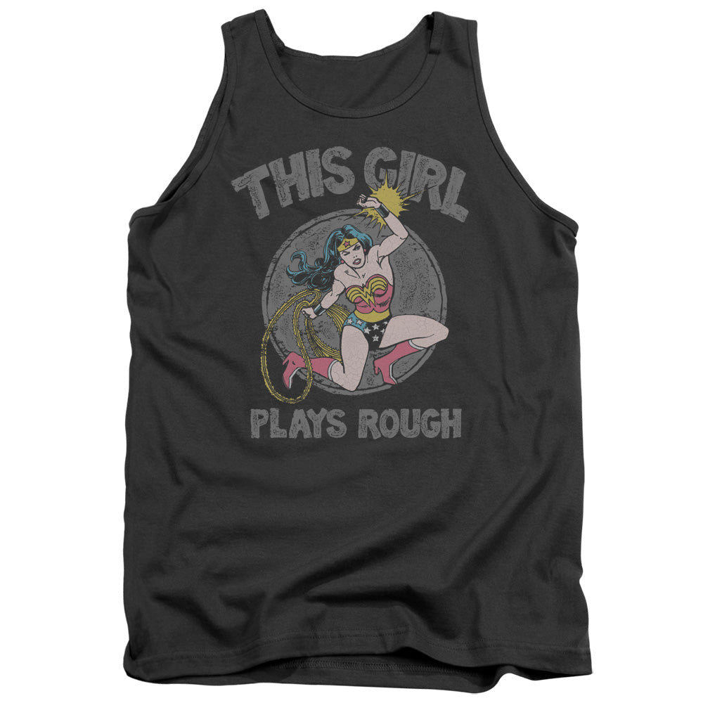 AN OFFCIALLY LICENSED DC PLAYS ROUGH ADULT UNISEX TANK TOP CHARCOAL
