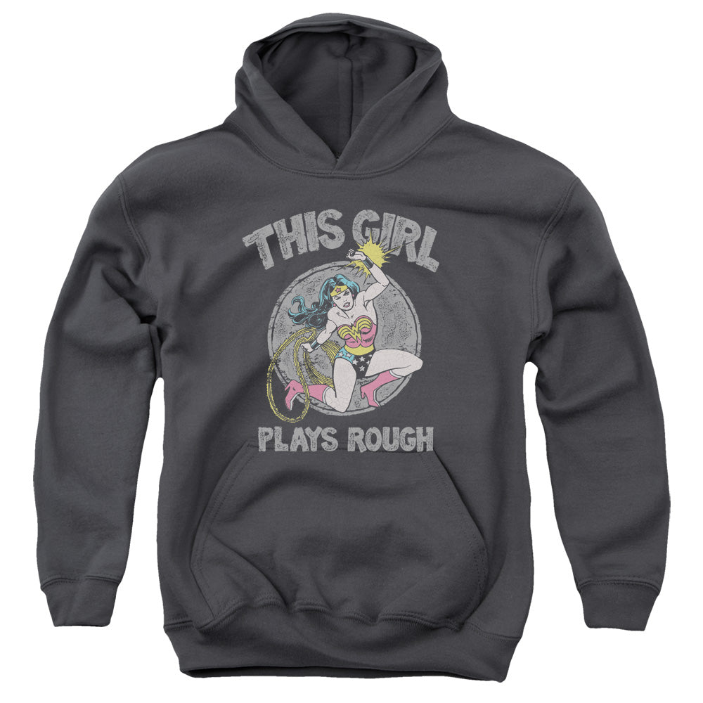 AN OFFCIALLY LICENSED DC PLAYS ROUGH YOUTH HOODIE CHARCOAL