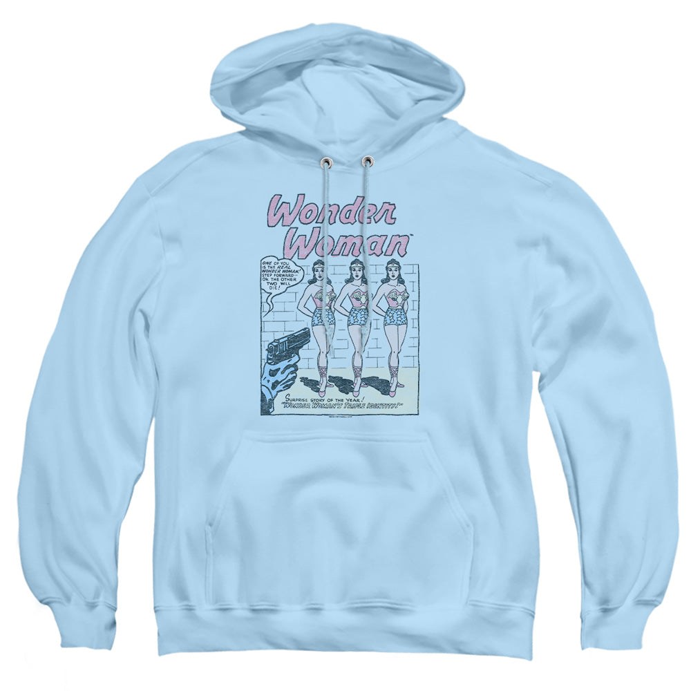 AN OFFCIALLY LICENSED DC MULTIPLE WW ADULT UNISEX PULLOVER HOODIE LIGHT BLUE