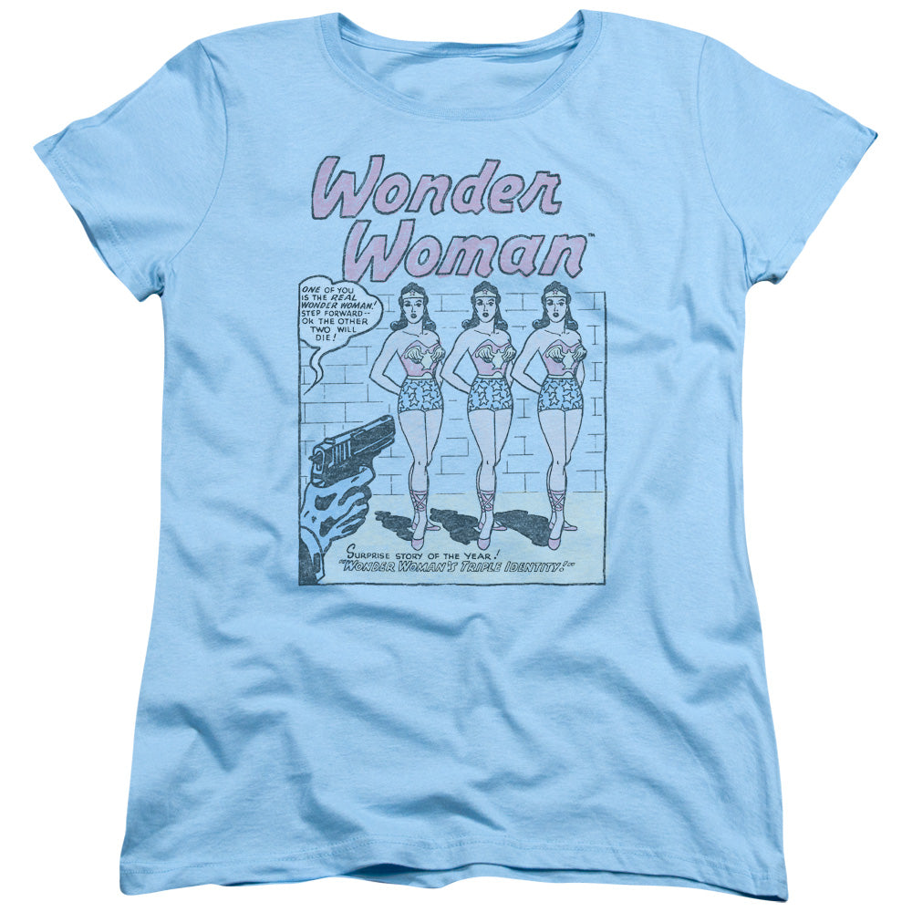 AN OFFCIALLY LICENSED DC MULTIPLE WW WOMEN'S REGULAR FIT T-SHIRT LIGHT BLUE