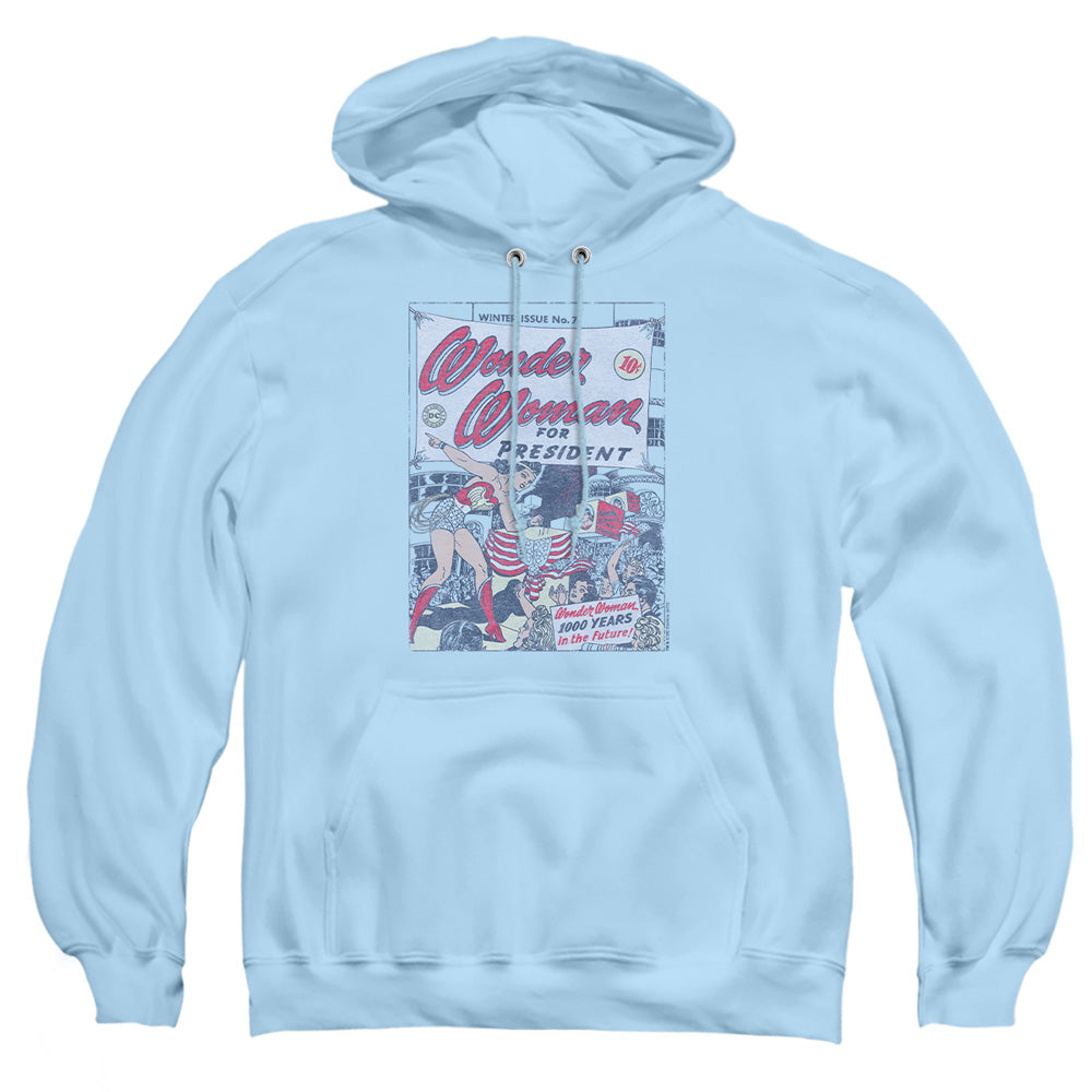 AN OFFCIALLY LICENSED DC WW FOR PRESIDENT ADULT UNISEX PULLOVER HOODIE LIGHT BLUE