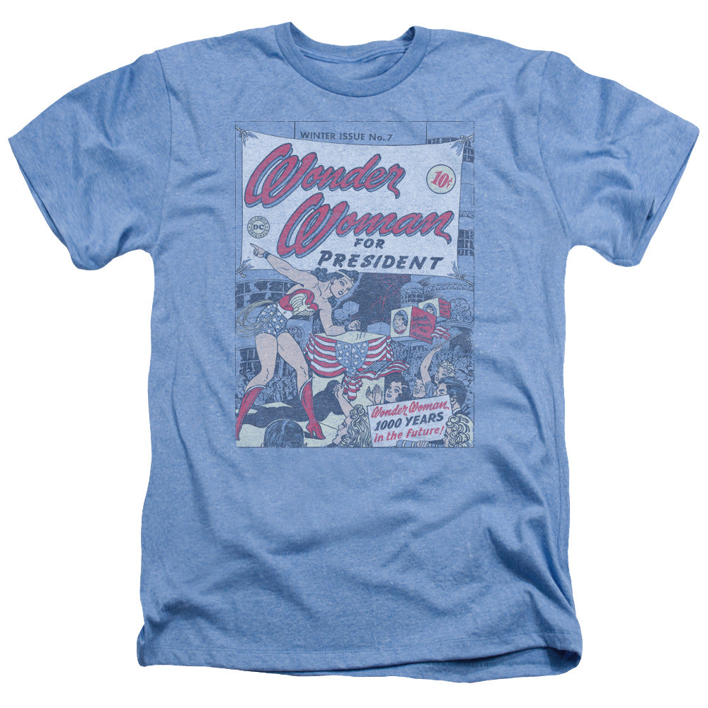 AN OFFCIALLY LICENSED DC WW FOR PRESIDENT MEN'S HEATHER T-SHIRT LIGHT BLUE