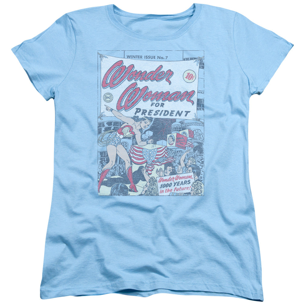 AN OFFCIALLY LICENSED DC WW FOR PRESIDENT WOMEN'S REGULAR FIT T-SHIRT LIGHT BLUE