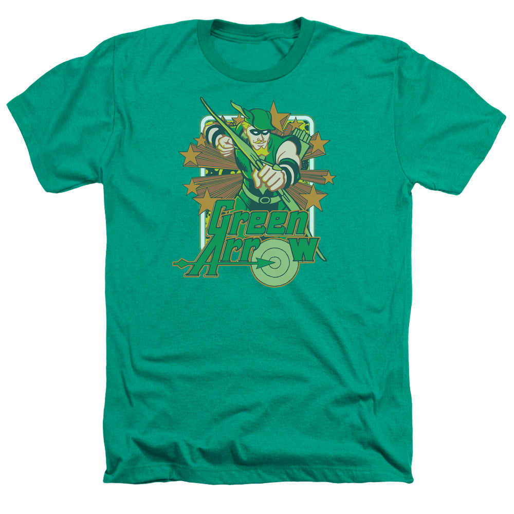 AN OFFCIALLY LICENSED DC GREEN ARROW STARS MEN'S HEATHER T-SHIRT KELLY GREEN