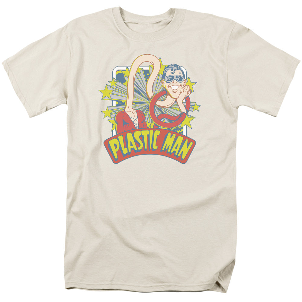 AN OFFCIALLY LICENSED DC PLASTIC MAN STARS MEN'S REGULAR FIT T-SHIRT CREAM