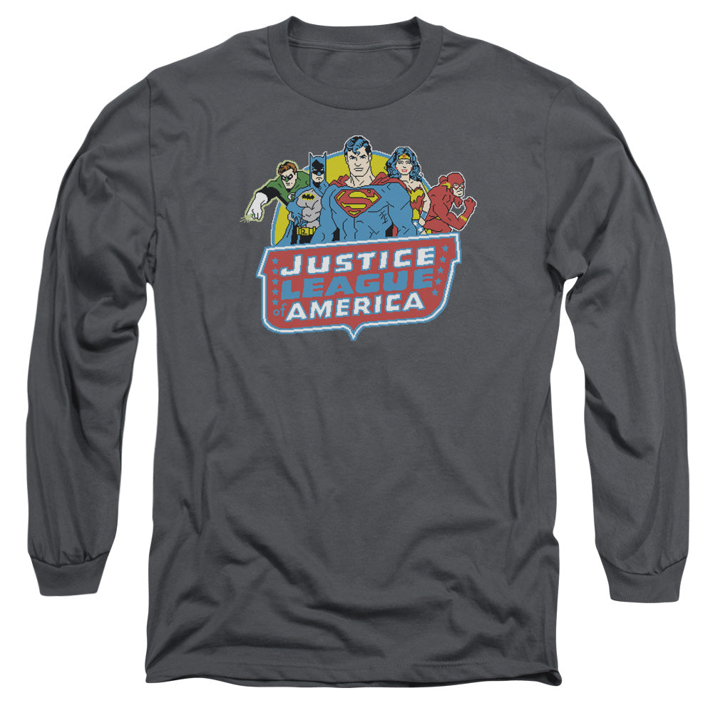 AN OFFCIALLY LICENSED DC 8 BIT LEAGUE MEN'S LONG SLEEVE T-SHIRT CHARCOAL