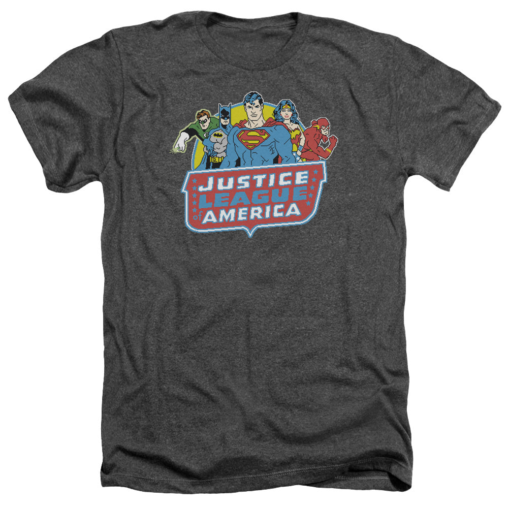 AN OFFCIALLY LICENSED DC 8 BIT LEAGUE MEN'S HEATHER T-SHIRT CHARCOAL