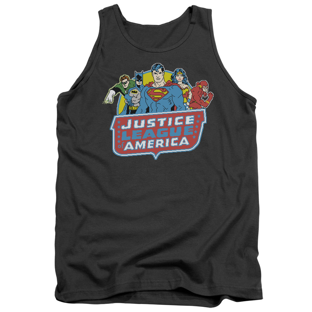 AN OFFCIALLY LICENSED DC 8 BIT LEAGUE ADULT UNISEX TANK TOP CHARCOAL