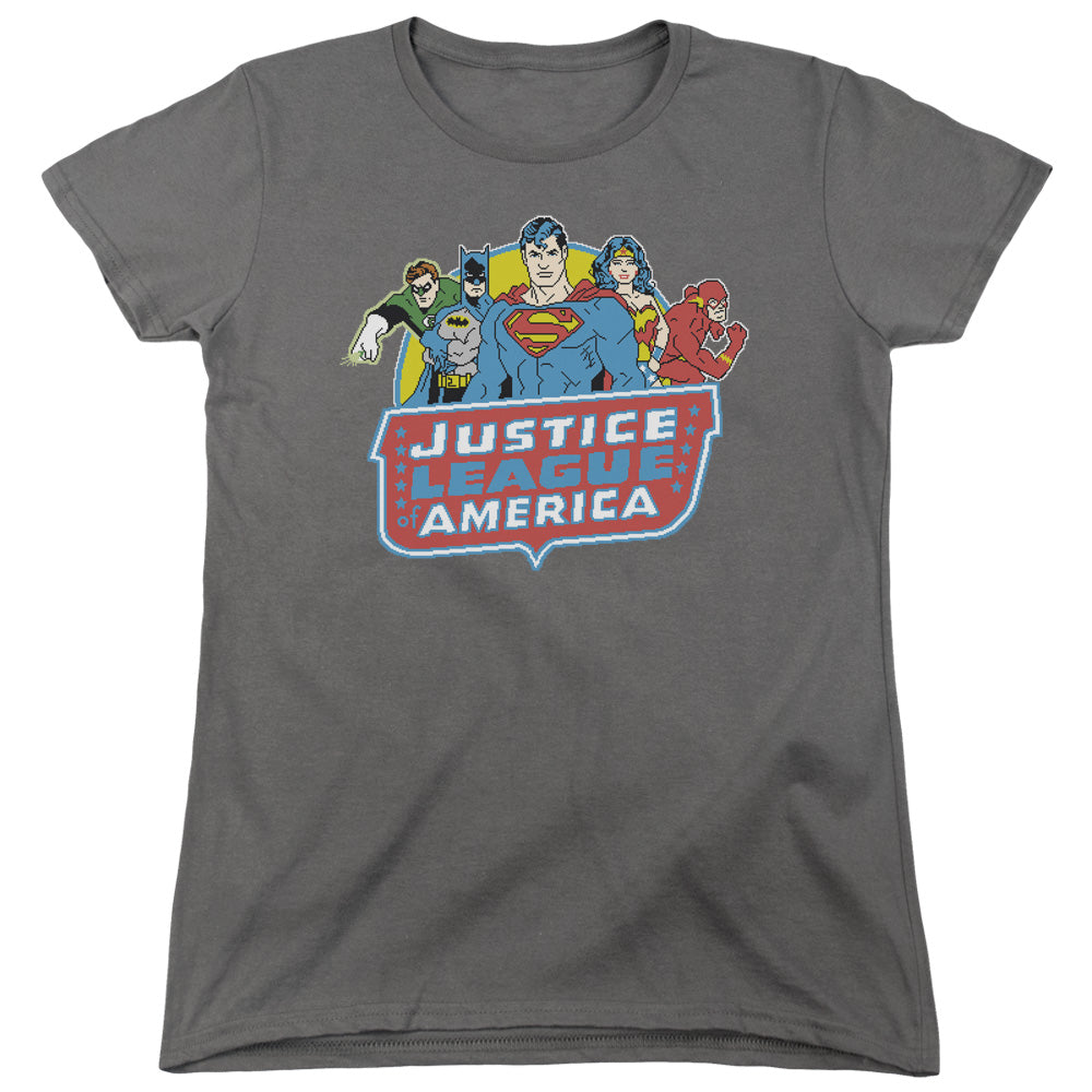 AN OFFCIALLY LICENSED DC 8 BIT LEAGUE WOMEN'S REGULAR FIT T-SHIRT CHARCOAL