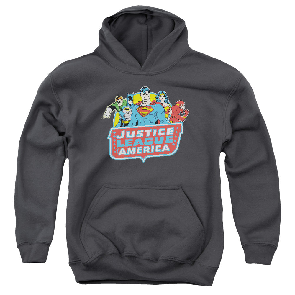 AN OFFCIALLY LICENSED DC 8 BIT LEAGUE YOUTH HOODIE CHARCOAL