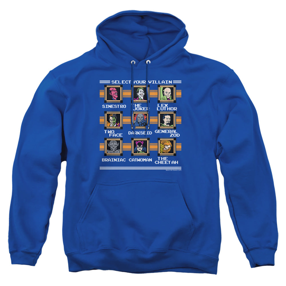 AN OFFCIALLY LICENSED DC STAGE SELECT ADULT UNISEX PULLOVER HOODIE ROYAL