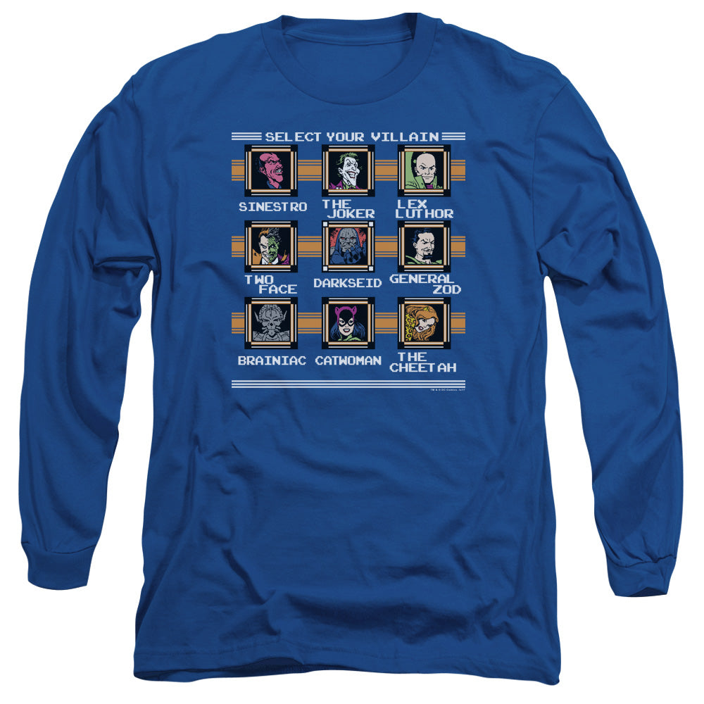 AN OFFCIALLY LICENSED DC STAGE SELECT MEN'S LONG SLEEVE T-SHIRT ROYAL