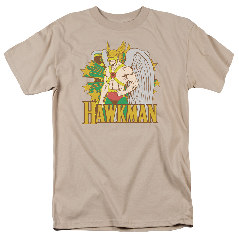 AN OFFCIALLY LICENSED DC HAWKMAN STARS MEN'S REGULAR FIT T-SHIRT SAND