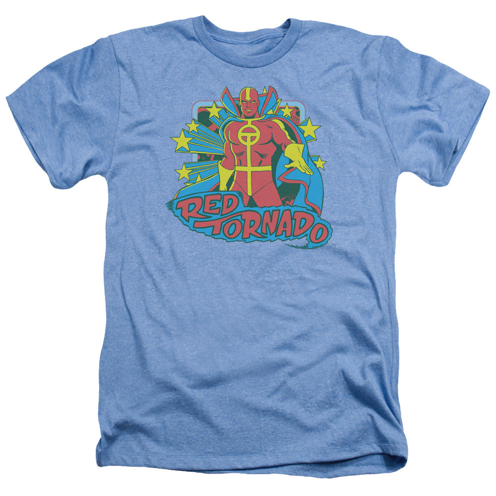 AN OFFCIALLY LICENSED DC RED TORNADO STARS MEN'S HEATHER T-SHIRT LIGHT BLUE