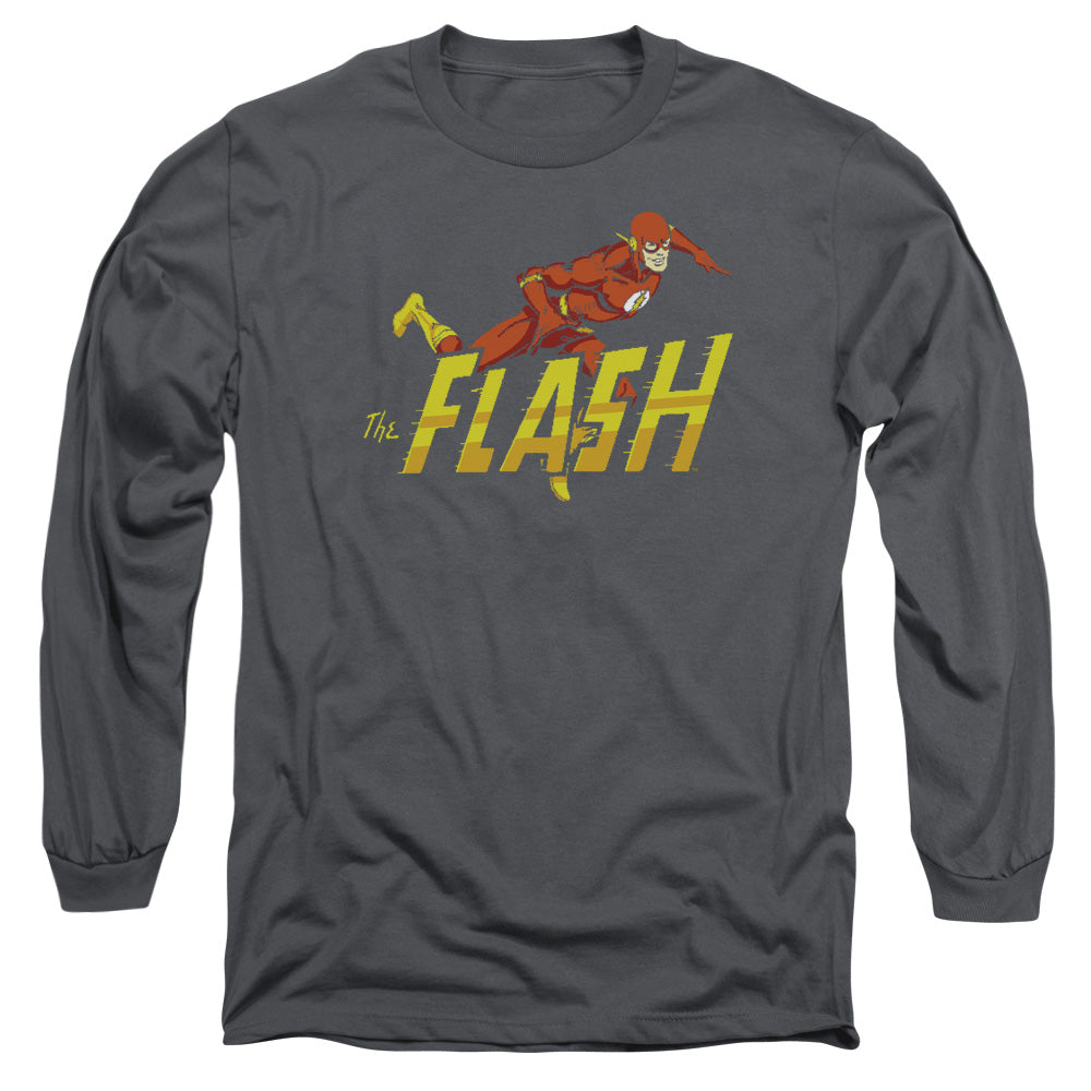 AN OFFCIALLY LICENSED DC FLASH 8 BIT FLASH MEN'S LONG SLEEVE T-SHIRT BLACK