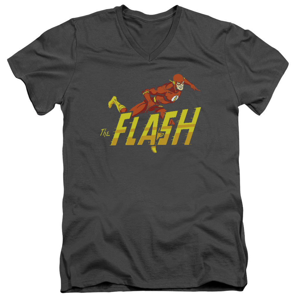 AN OFFCIALLY LICENSED DC FLASH 8 BIT FLASH MEN'S V-NECK T-SHIRT BLACK