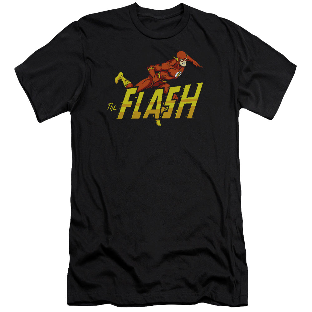 AN OFFCIALLY LICENSED DC FLASH 8 BIT FLASH MEN'S PREMIUM SLIM FIT T-SHIRT BLACK