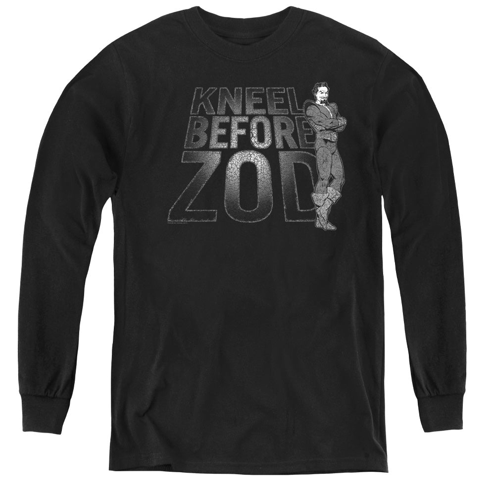AN OFFCIALLY LICENSED DC KNEEL ZOD YOUTH LONG SLEEVE T-SHIRT BLACK