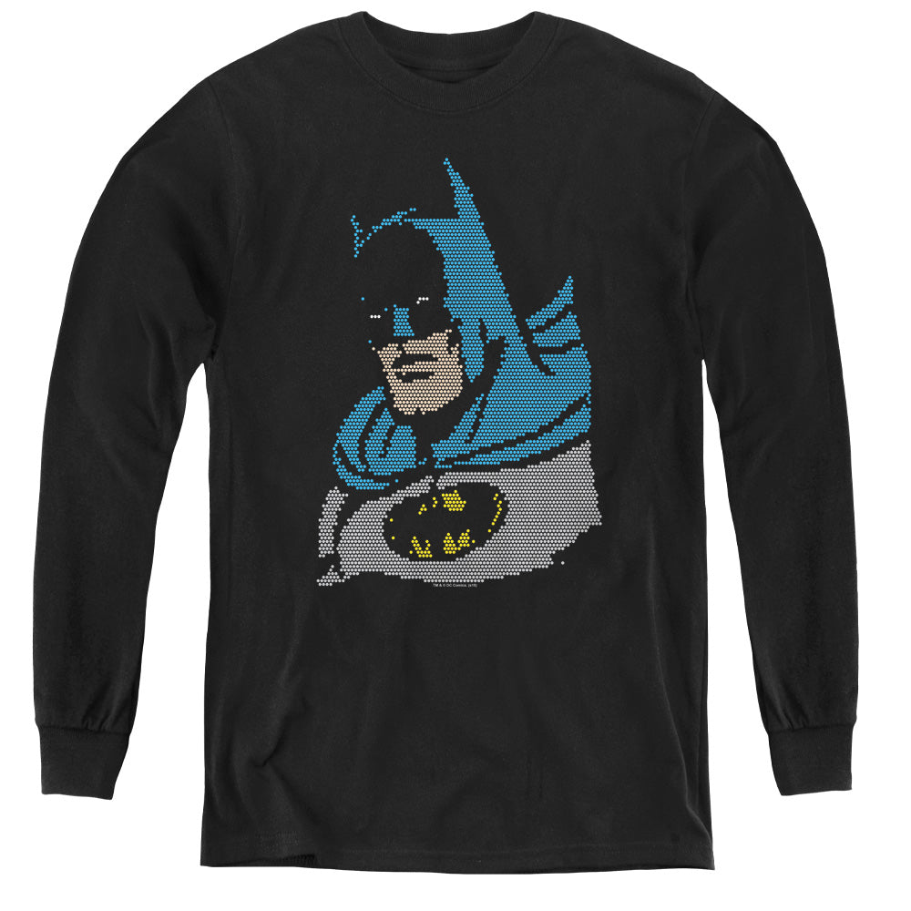 AN OFFCIALLY LICENSED DC LITE BRITE BATMAN YOUTH LONG SLEEVE T-SHIRT BLACK
