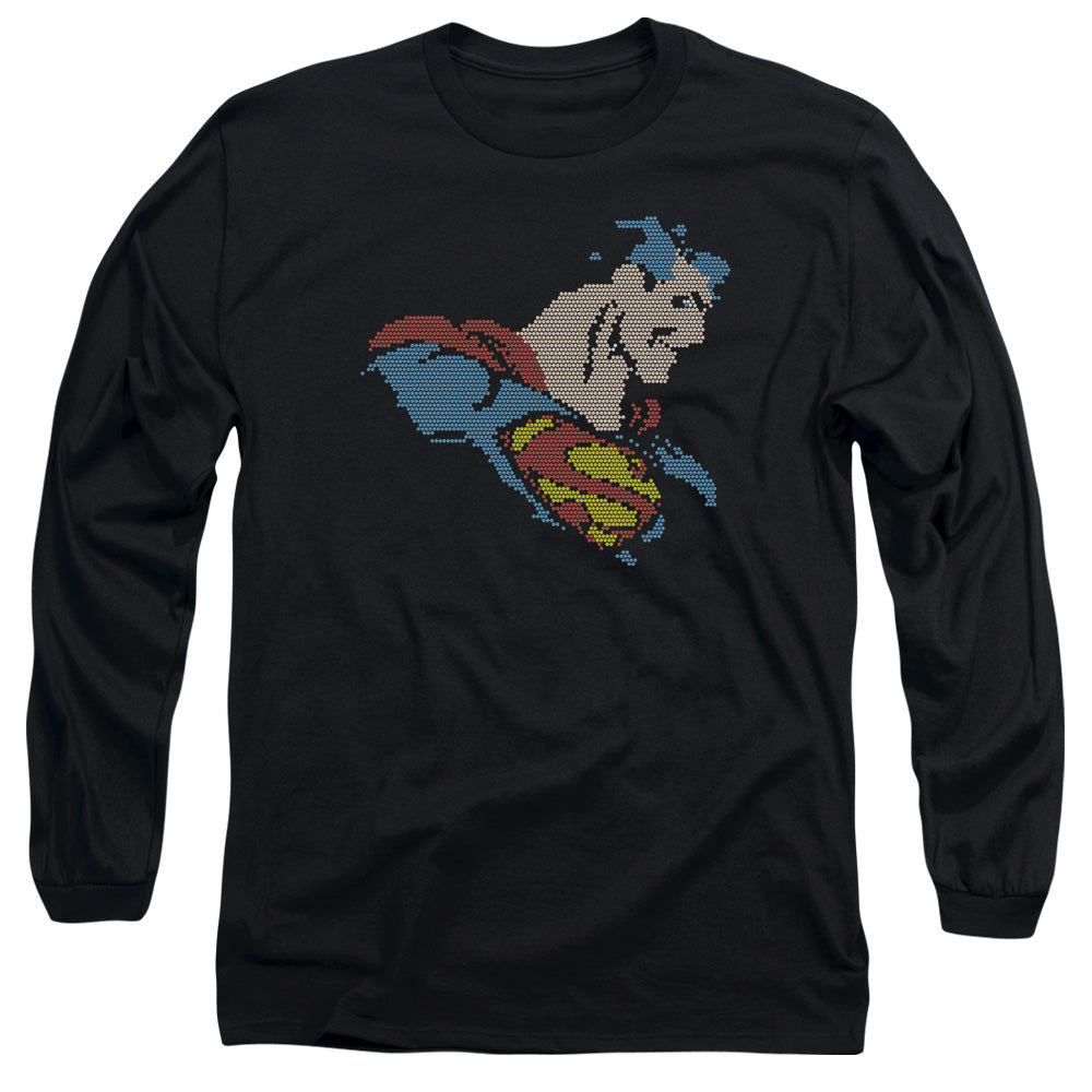 AN OFFCIALLY LICENSED DC LITE BRITE SUPERMAN MEN'S LONG SLEEVE T-SHIRT BLACK
