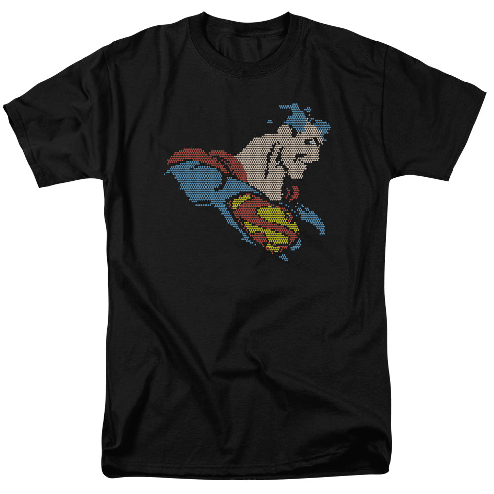 AN OFFCIALLY LICENSED DC LITE BRITE SUPERMAN MEN'S REGULAR FIT T-SHIRT BLACK