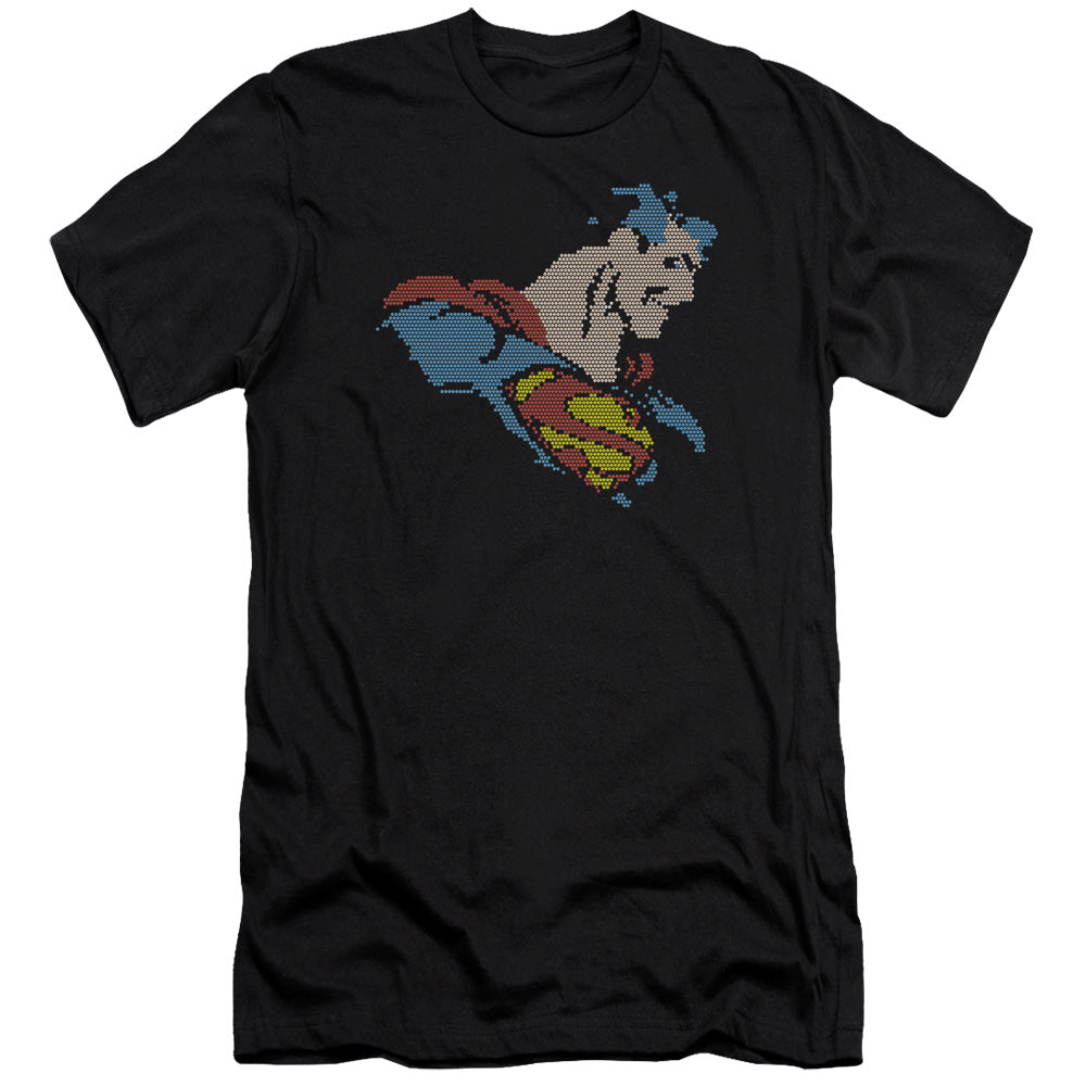AN OFFCIALLY LICENSED DC LITE BRITE SUPERMAN MEN'S PREMIUM SLIM FIT T-SHIRT BLACK
