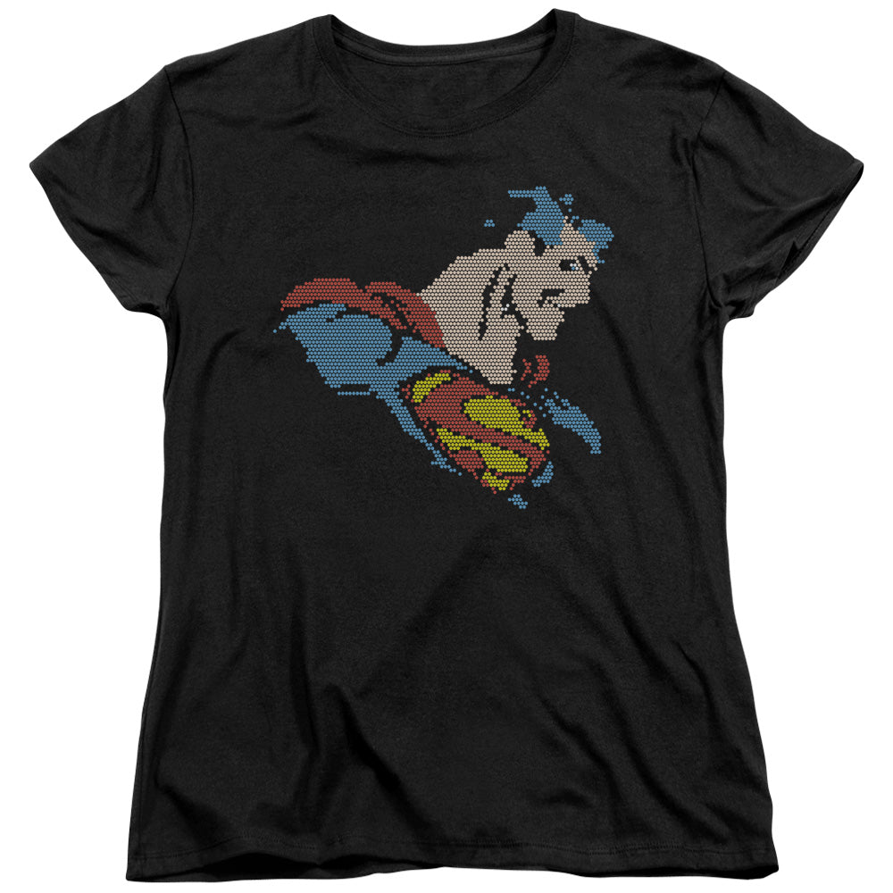 AN OFFCIALLY LICENSED DC LITE BRITE SUPERMAN WOMEN'S REGULAR FIT T-SHIRT BLACK